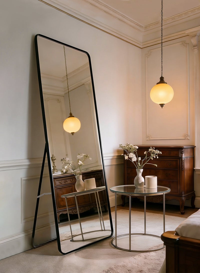 أركايوبتيركس مرآة مستطيلة كاملة الطول مقاس 150 × 40 سم مع حامل، حواف مستديرة - توضع على الأرض أو تثبت على الحائط أو توضع على الحائط، إطار أسود لغرفة المعيشة وغرفة النوم والمدخل (أسود) - Image 3